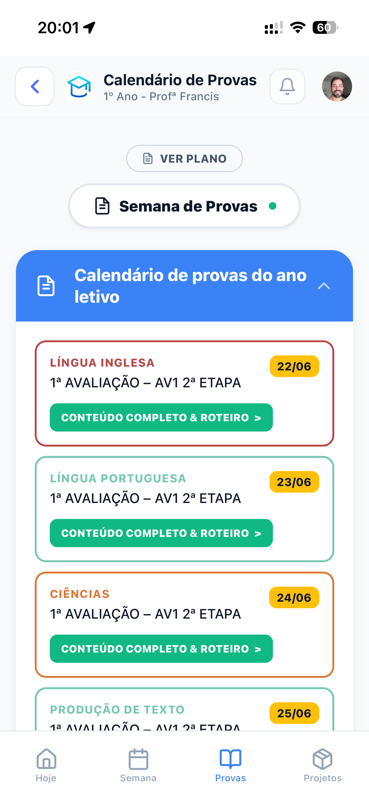 Calendário de provas