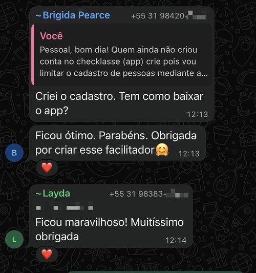 Depoimento de pai ou mãe sobre o Checklasse